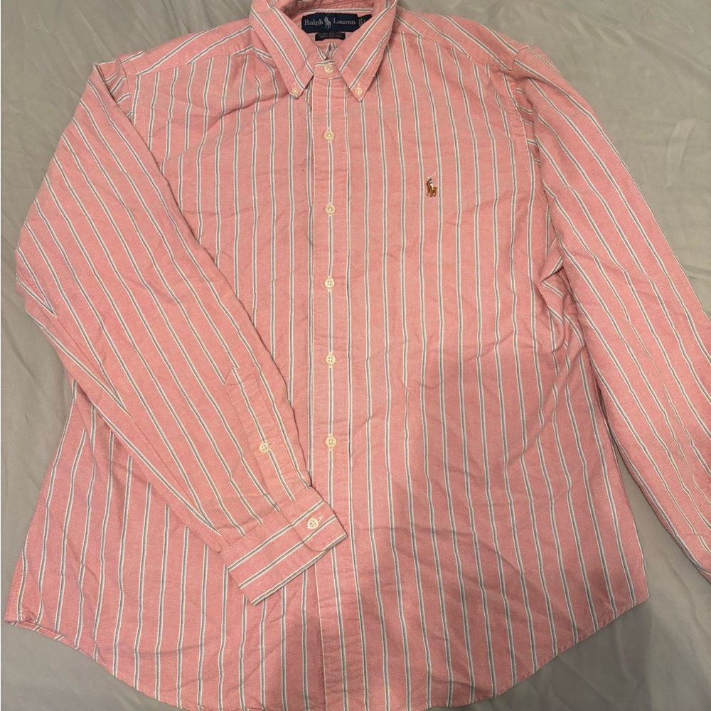 Ralph Lauren Pink and White Casual Button Down Shirt